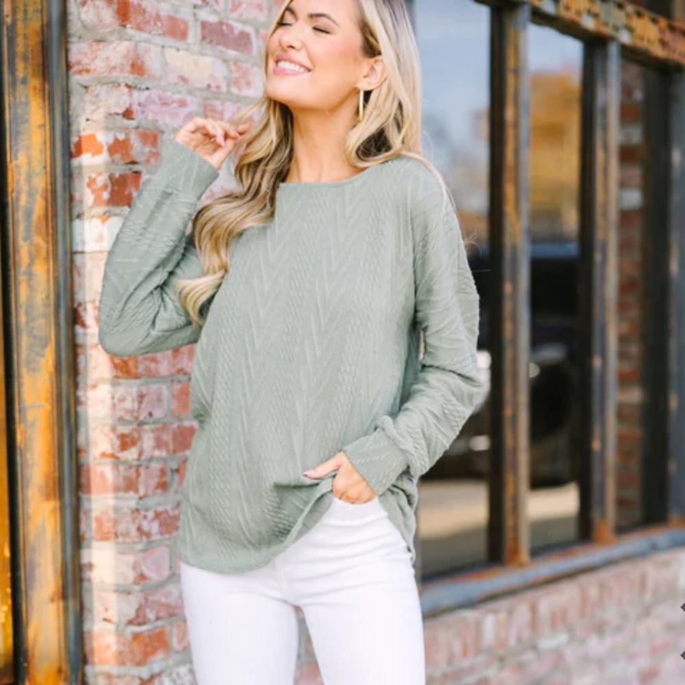 Slouchy Olive Green Cable Knit Sweater